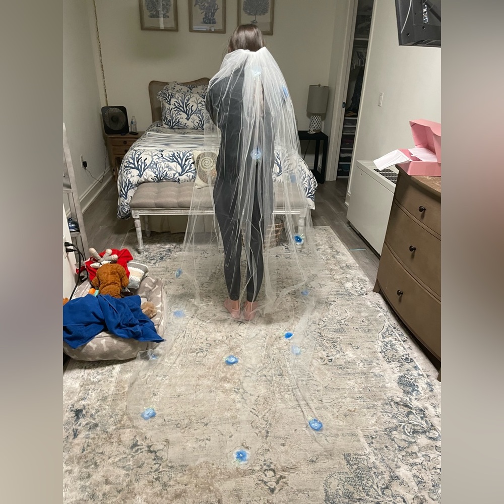 Custom veil blue flowers